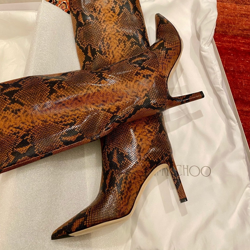 Jimmy Choo Mavis 85 snake-print leather knee boots